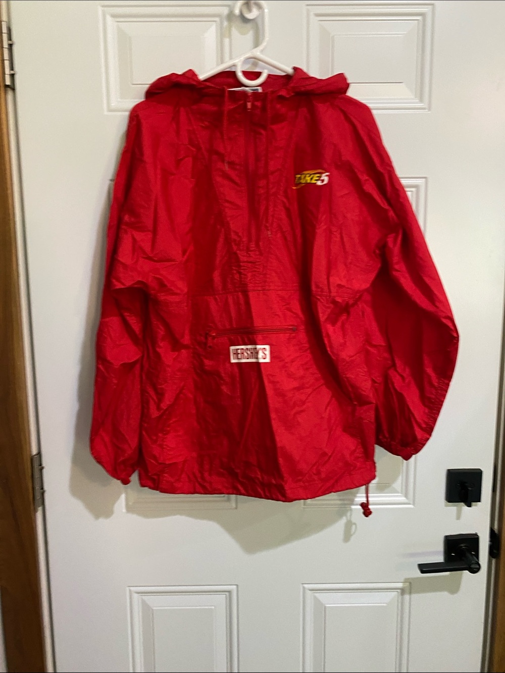 Jerzees Red Hooded Windbreaker Pullover with Front Pocket
